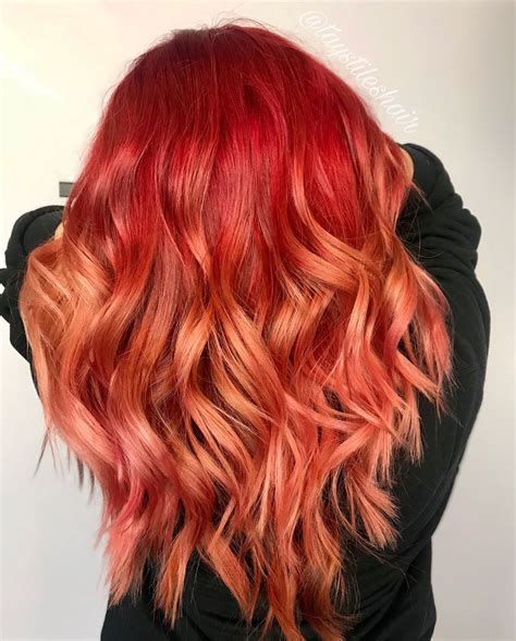 Red Coral Pink Ombré Peach Hair Red Orange Hair Pink And Orange Hair