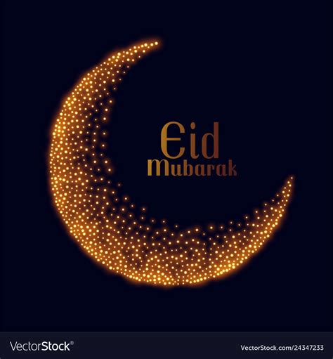 Eid Mubarak Golden Sparkle Moon Design Royalty Free Vector