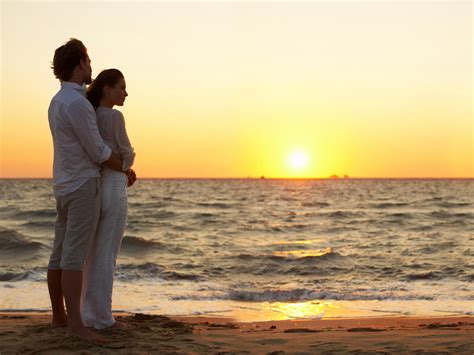 Couple Girl Guy Wind Sea Sand Beach Surf Sunset Evening