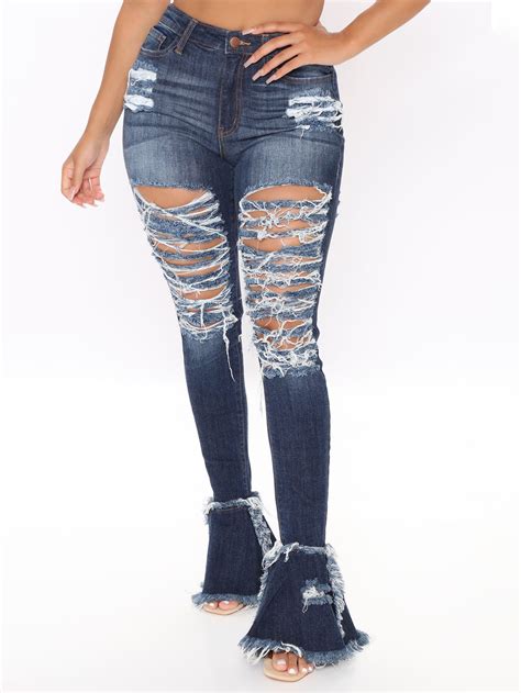 Wholesale Chic Design Solid Ripped Bell Bottom Jeans Vpm092533