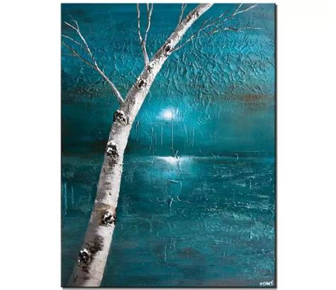 Painting For Sale Teal Landscape Abstract Painting Birch Tree
