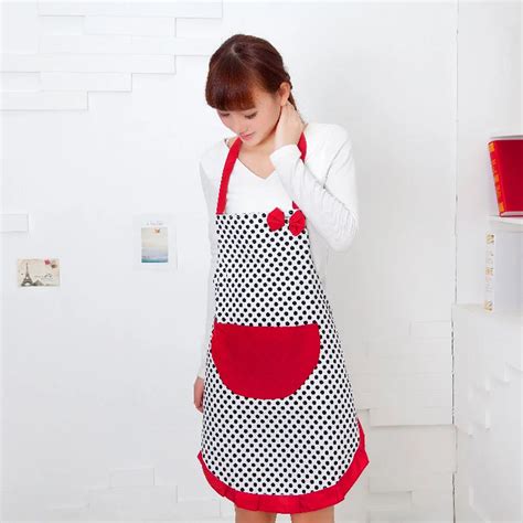 2017 Kitchen Apron For Women Cute Black Dot Bowknot Dot Women Kitchen Apron Restaurant Bib