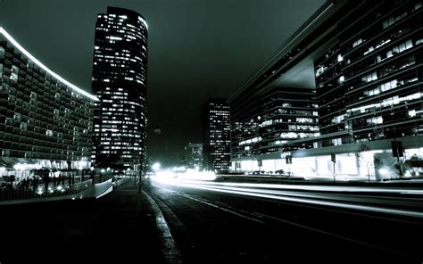 City Night Lights Light Trails Building Road Dark