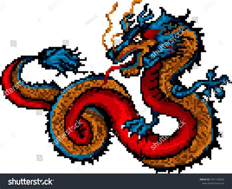 Chinese Red Dragon Pixel Art Stock Vector Royalty Free 1591138582