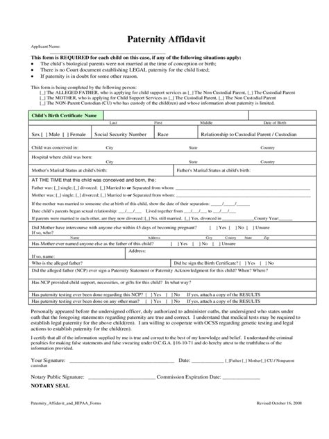 Paternity Affidavit Form 10 Free Templates In PDF Word Excel Download