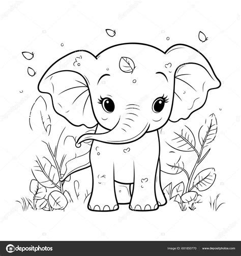 Coloring Page Outline Cute Baby Elephant Vector Illustration Stock