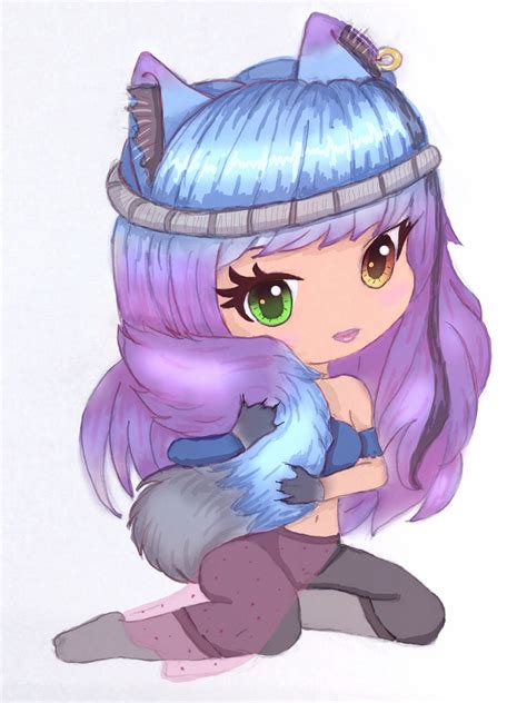 Chibi Anime Wolf Girl With Purple Hair