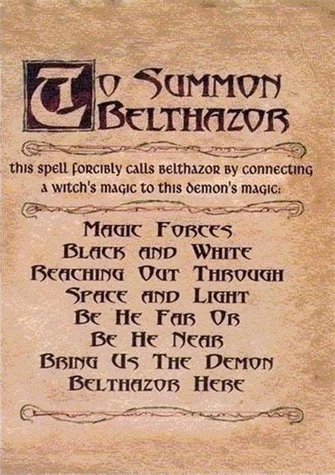 To Summon Belthazor Book Of Shadows Charmed Book Of Shadows
