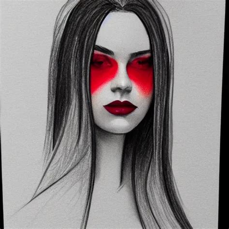 Drawing Of A Woman Face Black And White Red Tones Stable Diffusion