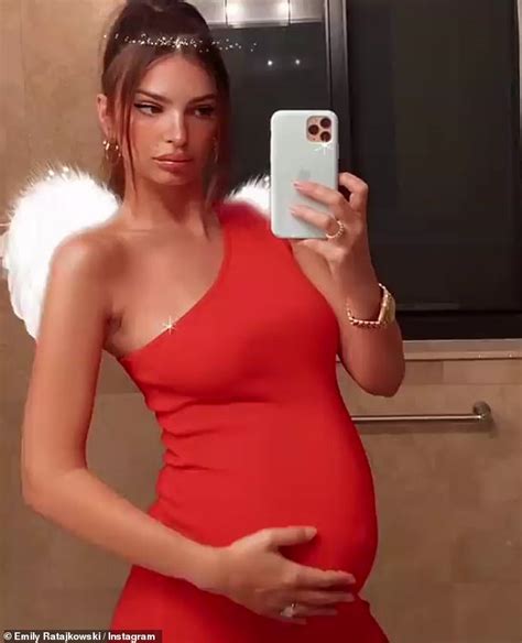Emily Ratajkowski Caresses Baby Bump In Glamorous Scarlet Dress As She