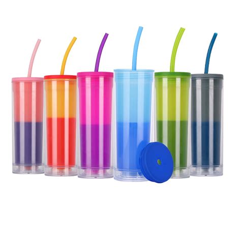 Plastic 16 Ounce Tumbler Cup With Lid And Straw Color Changing Cups