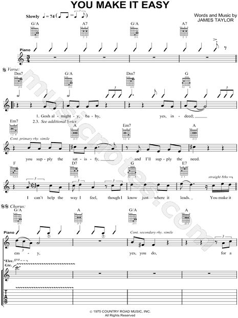 James Taylor You Make It Easy Guitar Tab In C Major Download