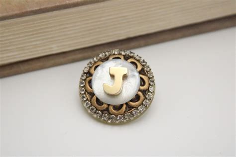Letter J Pin Initial Brooch Rhinestones Button Lapel Pscarf Etsy