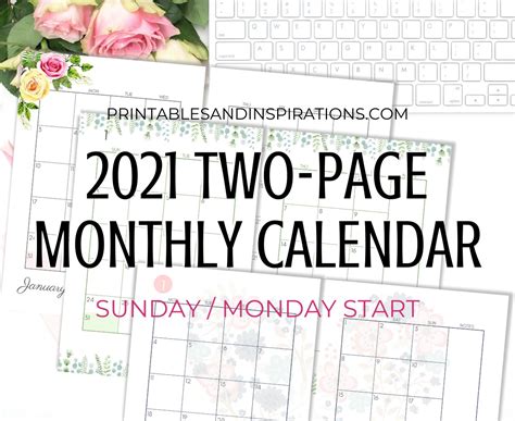 Subscribe to the free printable newsletter. 2021 Two Page Monthly Calendar Template - Free Printable ...