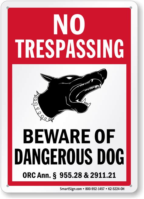 Ohio No Trespassing Beware of Dangerous Dog Signs, SKU: K2-5224-OH png image