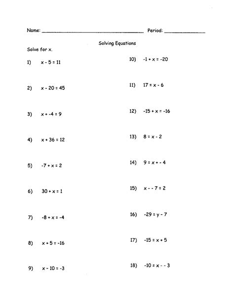 16 Algebra 1 Step Equations Worksheets
