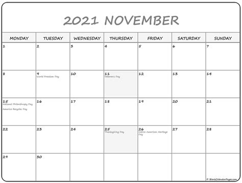 Free Printable November 2021 Calendar Printable Blank Calendar Template