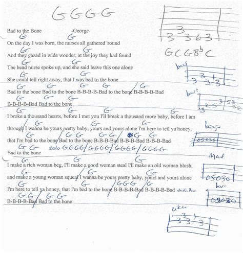 Bad To The Bone George Thorogood Guitar Chord Chart Simplified