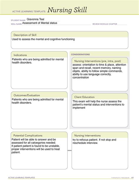 Assessment Of Mental Status Active Learning Templates Therapeutic