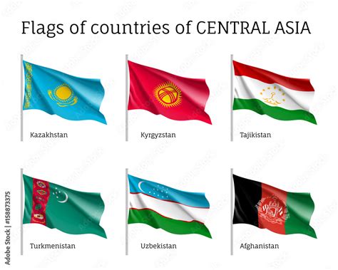 Set Of Flags Of Central Asia Kazakhstan Kyrgystan Tajikistan