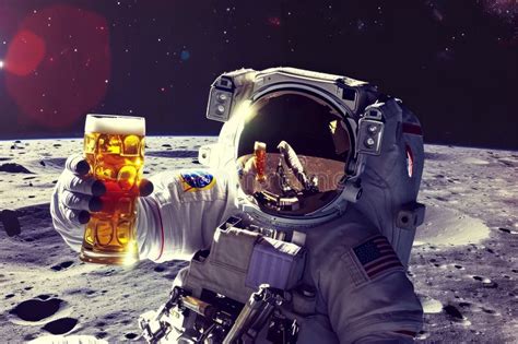Astronaut Sitting On The Moon Drinking Beer Generative Ai Stock Photo