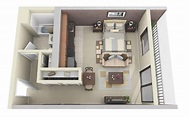 Planos de apartamentos pequeños de un dormitorio, diseños | Construye Hogar