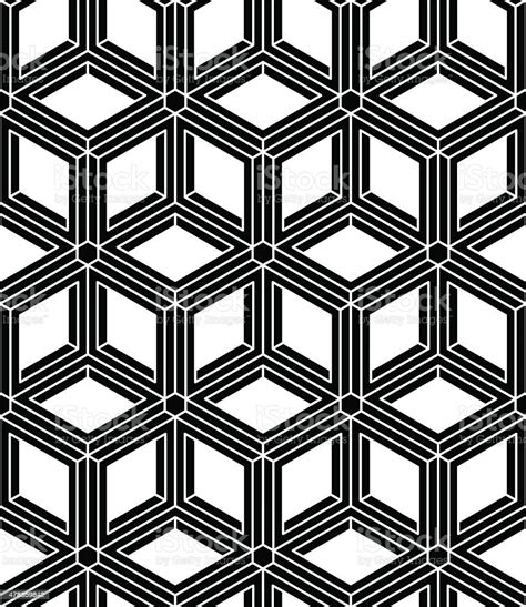 Black And White Illusive Abstract Geometric Seamless 3d Pattern Stock