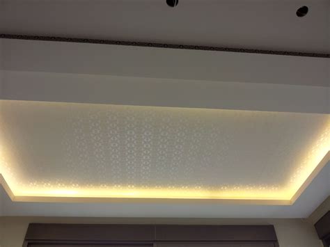 3d Wallpaper Ceiling Installation With Indirect Lighting In Gypsum Drop