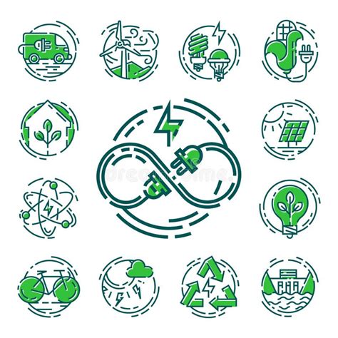 Green Ecology Energy Conservation Icons And Outline Style Ecological