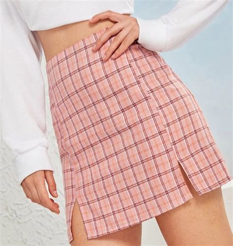 Pin By 𝒢𝑒𝓃𝑒𝓈𝒾𝓈 🎀 On B L U S H Pink Plaid Skirt Plaid Pencil Skirt Bottom Clothes
