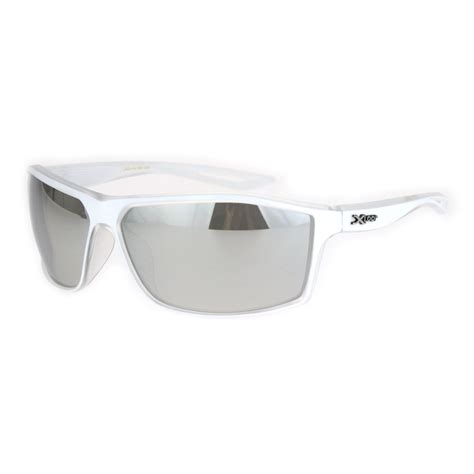 Mens Xloop Sport Rectangular Warp Large Plastic Sunglasses White Clear Silver Mirror