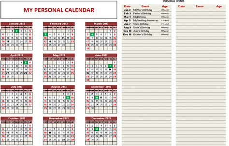 Custom Printable Calendars Excel Template Indzara