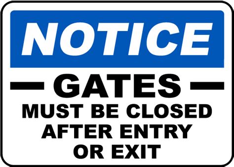 Gates Must Be Closed Sign G1895 By
