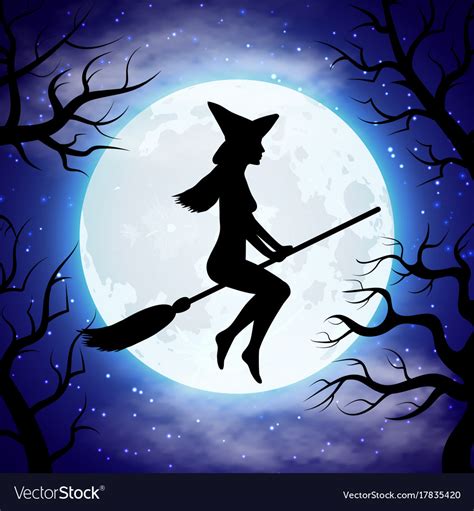 Silhouette Of Witch Flying On The Broom Royalty Free Vector