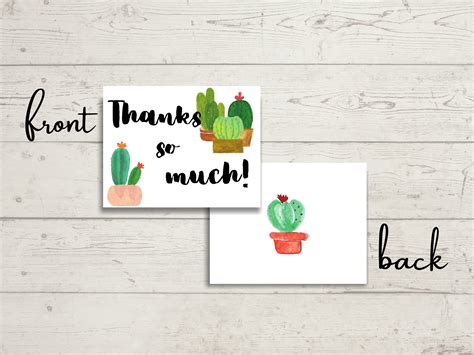 Printable Cactus Thank You Card Instant Digital Download A2 Etsy