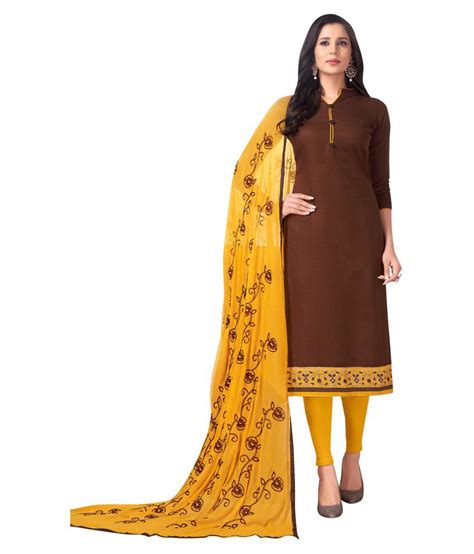 Manvaa Yellow And Brown Cotton Straight Semi Stitched Suit Buy Manvaa