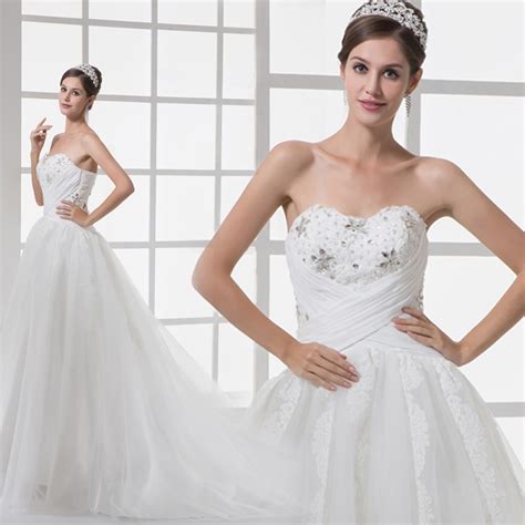 Luxurious Bling Strapless Wedding Dresses Corset Bodice Sheer Bridal