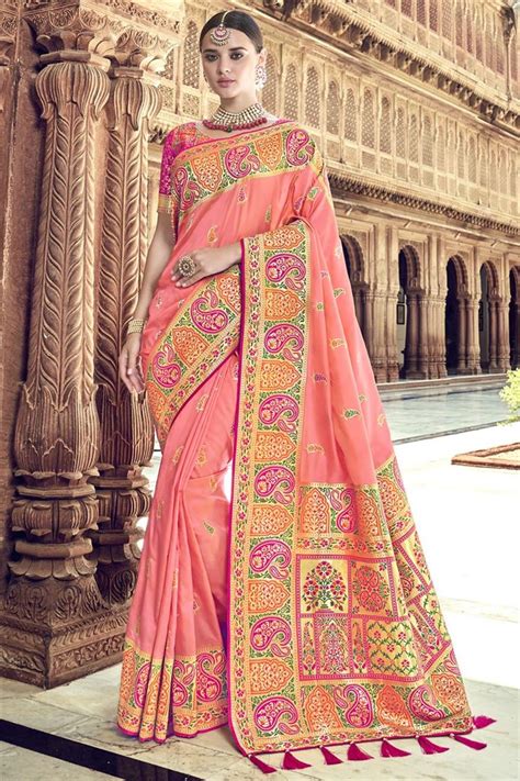 Peach Silk Embroidered Designer Saree Sarees Designer Collection