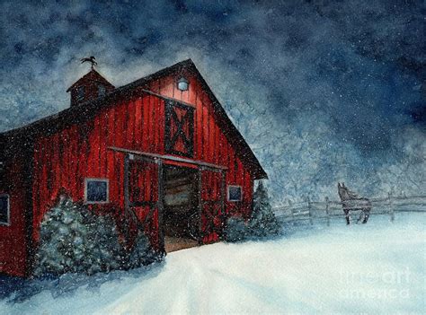 On A Winters Night Barn Painting By Janine Riley Pixels