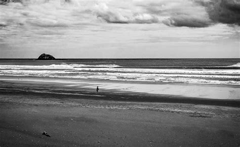 Hd Wallpaper Beach Moody Black And White Waves Walking Person