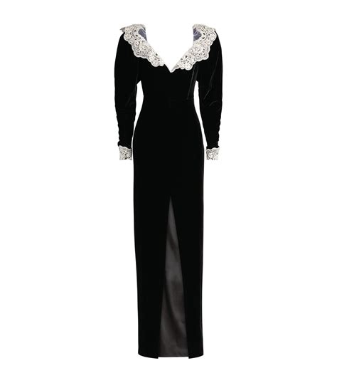 Alessandra Rich Black Lace Embellished Velvet Gown Harrods Uk