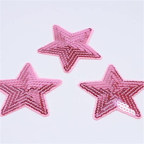 10pcslot Sequined Pink Star Patch Iron On Sew On Sticker Clothing