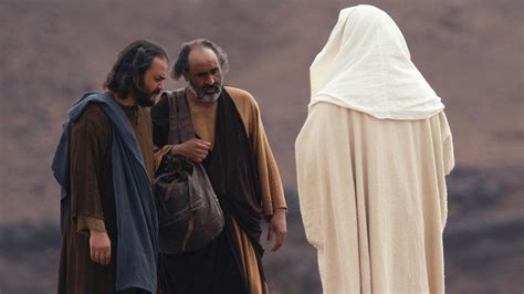 Two Disciples Walking On Road To Emmaus Jesus Appears