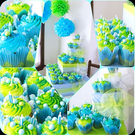 Blue And Green Cupcakes At Jaden And Ninas Birthday Party I Love How