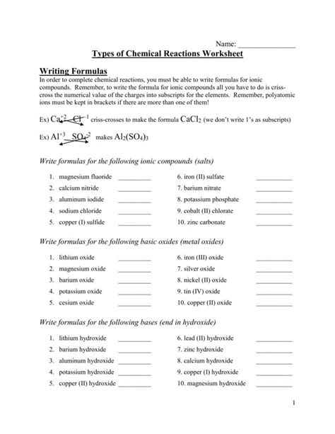 Categories Of Chemical Reactions Worksheet Answers — Db