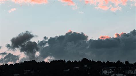 Download Wallpaper 2048x1152 Clouds Sky Sunset Porous Evening
