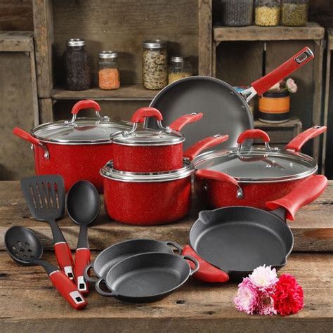 The Pioneer Woman Vintage Speckle Red 17pc Cookware Set Frugal Buzz