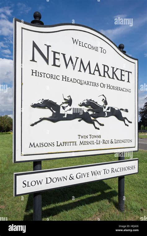 Welcome To Newmarket Sign At Entrance To High Street Newmarket