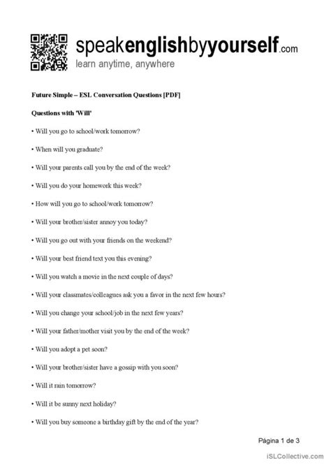 Future Simple Esl Conversation Que English Esl Worksheets Pdf And Doc