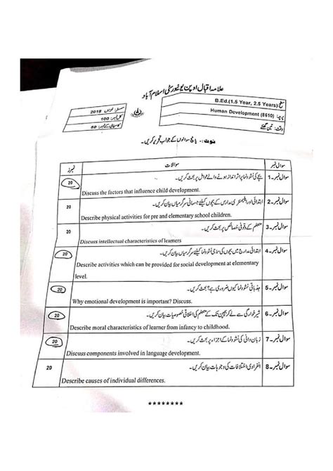 Aiou Past Papers Bed Code 8610 Year 2018